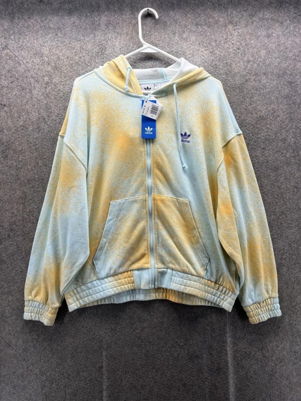 Adidas Originals Hoodie Womens Medium Blue Yellow Full Zip Trefoil Logo Top